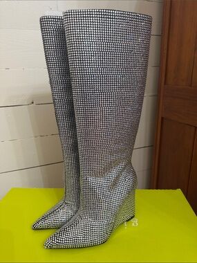 Gianni Bini Silver Rhinestone Wedge Boots